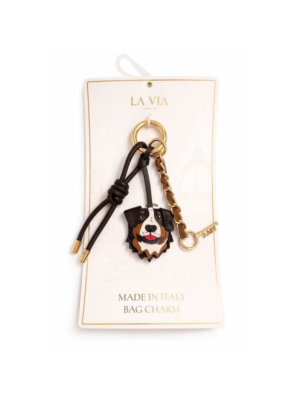 La Via Firenze Dog Bag Charm Keychain Italy Brown Leather Key Fob Accessory